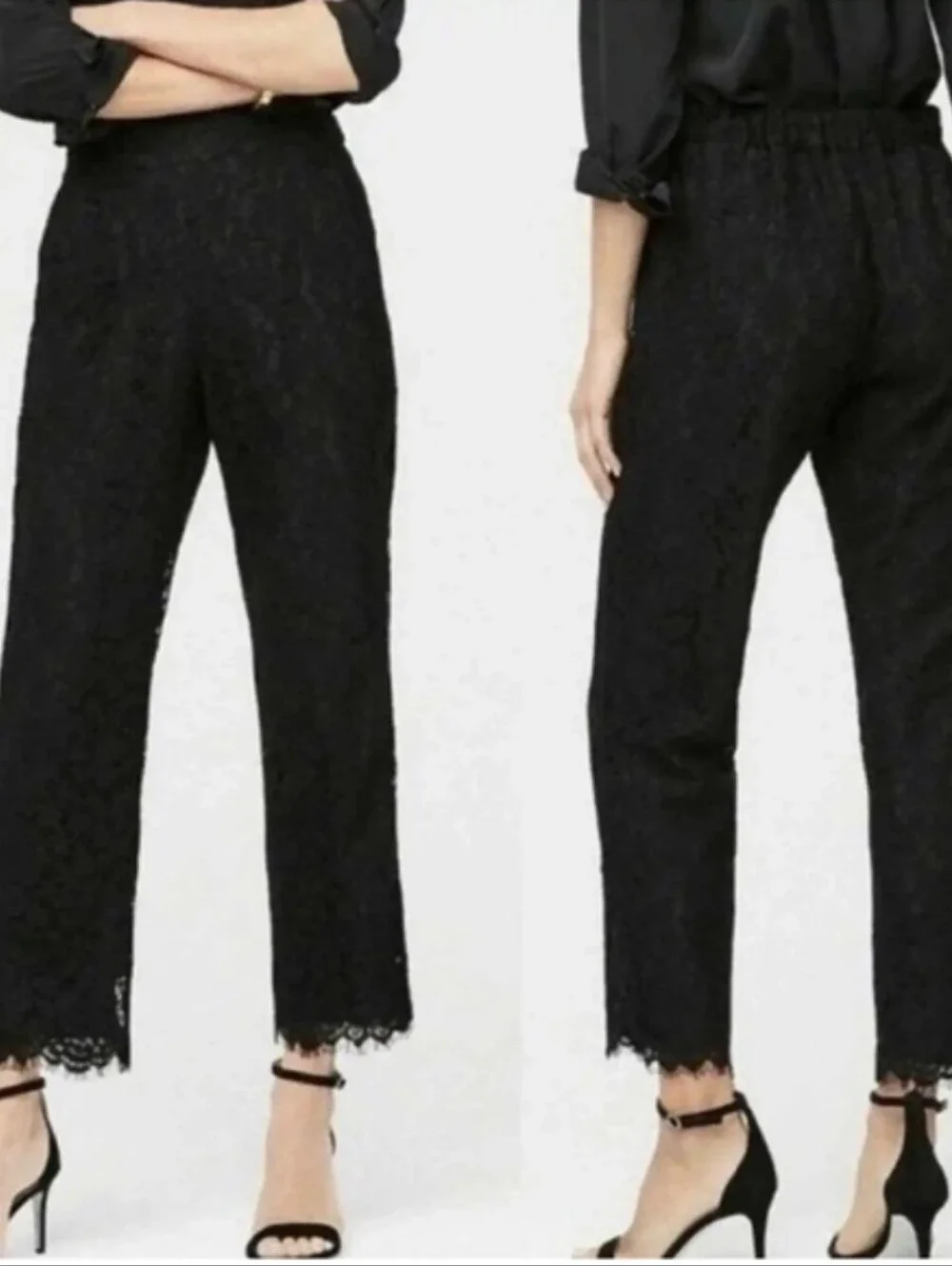 J. Crew Easy Pull On Black Lace Ankle Pants